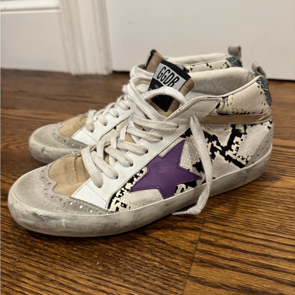 Golden Goose White and Purple Sneakers